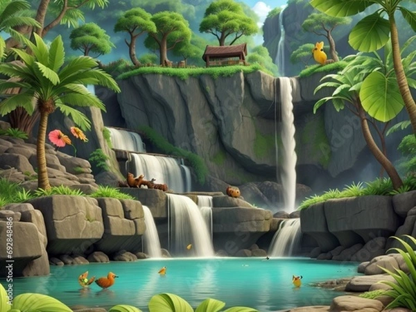 Fototapeta waterfall in jungle