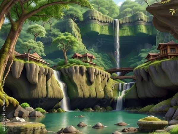 Fototapeta waterfall in the jungle scene