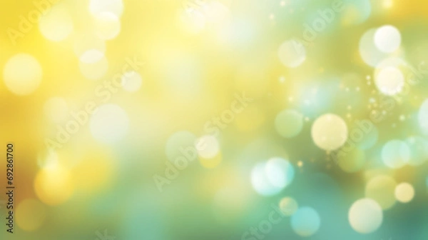 Fototapeta Pastel yellow and green bokeh background with round light blurs.