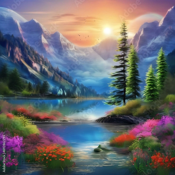 Obraz sunset in the mountains