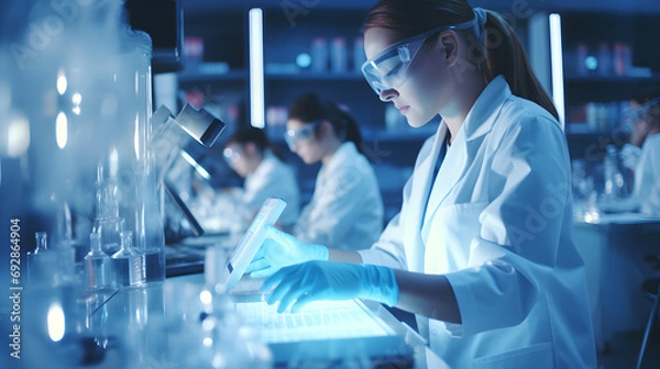 Fototapeta professional health care researchers working in life of medical science laboratory, technology. generative AI.