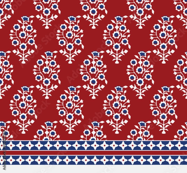 Obraz FLORAL BLOCK WITH BORDER ALL OVER PRINT SEAMLESS PATTERN VECTOR ILLUSTRATION