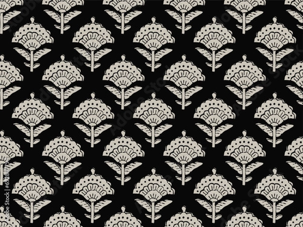 Obraz BLOCK FLORAL ALL OVER PRINT SEAMLESS PATTERN WITH BORDER VECTOR ILLUSTRATION