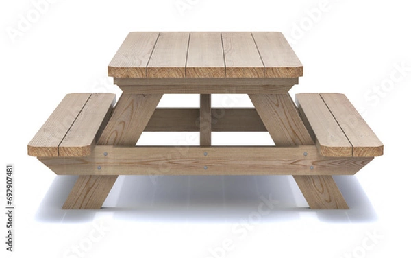 Fototapeta Side view of wooden picnic table - 3D illustration