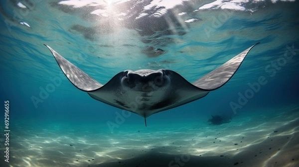 Fototapeta horizontal frontal view of a stingray AI generated