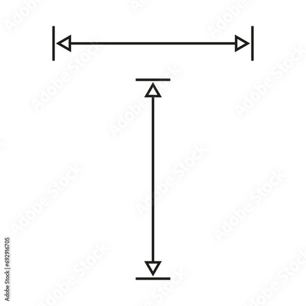 Fototapeta Long double arrow. Thin dual arrows. Vector drawing with size. Illustration on white background. 
