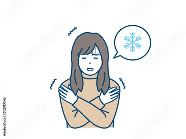 Obraz 冷え性、震えて寒がる若い女性のイラスト
