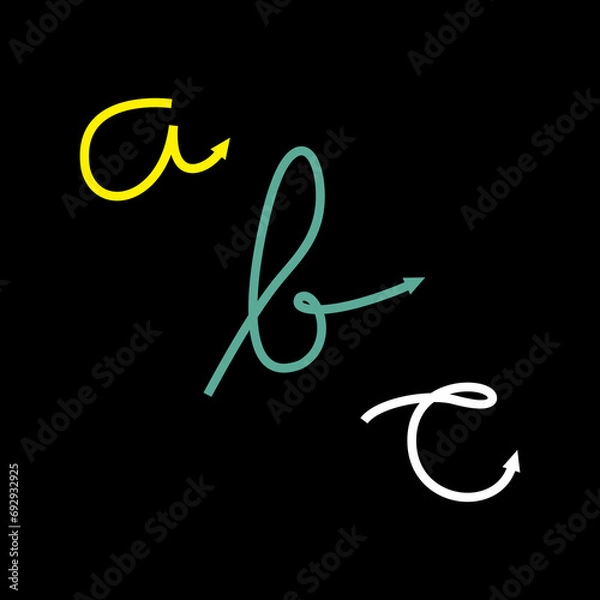 Fototapeta Draw the letters a, b, c in monoline style, the ends are arrowheads. 