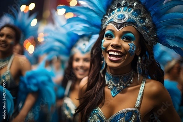 Fototapeta Dynamic Group of Samba Dancers Unleash their Energy