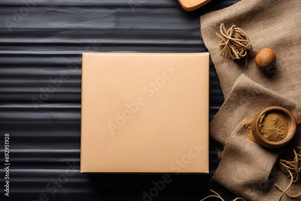 Fototapeta blank brown paper gift box. Generative Ai