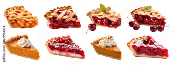 Obraz Cherry pie, pumpkin pie, pies on white background