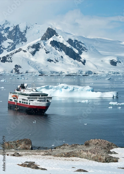 Obraz tourist ship that stands in the strait near the penguin colony