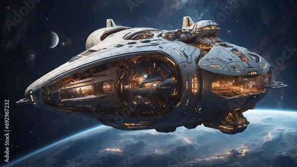 Fototapeta The Interstellar Traveler's Ship: A Sci-Fi Adventure in Outer Space