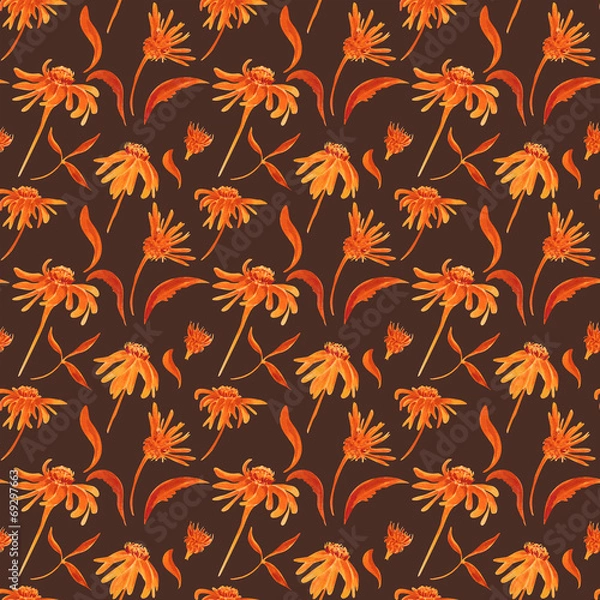 Fototapeta Watercolor Retro seamless pattern with flowers