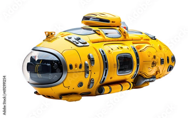 Fototapeta Underwater Yellow Drone Submarine Defense on a White or Clear Surface PNG Transparent Background