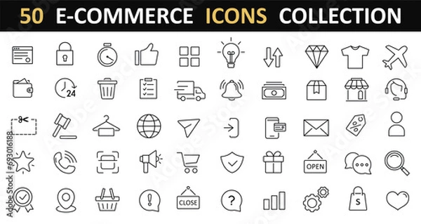 Fototapeta E-Commerce line web icon set, outline icons collection, online shopping and delivery