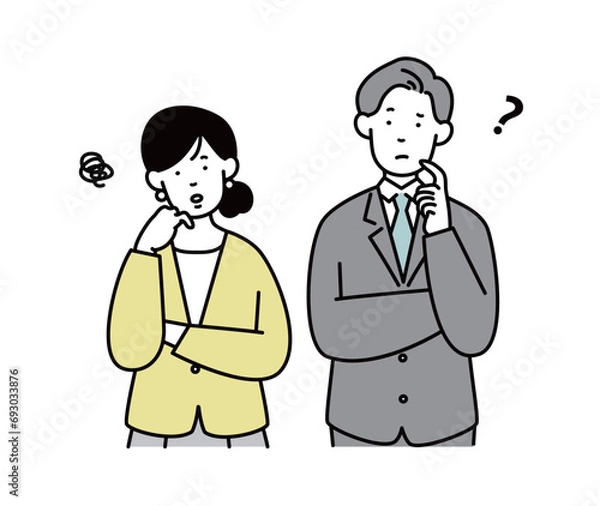 Fototapeta 考え事をする男女のビジネスパーソンのイラスト素材