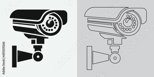 Fototapeta Set of security or surveillance camera icons. CCTV camera icon, Vector Graphics. Wireless security camera icon. Black icon illustration for CCTV camera isolated on white background