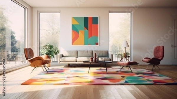 Fototapeta modern creative living room interior design backdrop ideas concept house beautiful background elevation of sofa with decorative photo paint frame full wall background