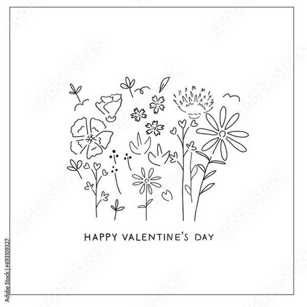 Obraz Valentine event corporate greeting graphic design template with Hand drawn vector illustration _ Valentine's day _ Flower bouquet 