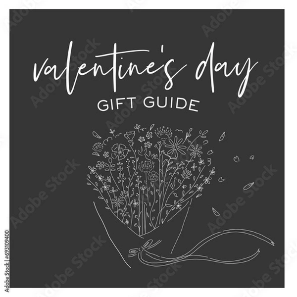 Obraz Valentine event corporate greeting graphic design template with Hand drawn vector illustration _ Valentine's day _ Flower bouquet 