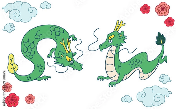 Fototapeta 辰の手描き和イラストセット