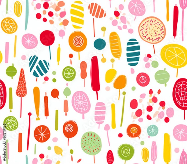 Fototapeta seamless pattern with candy, foods, colorful, Generative AI illustration