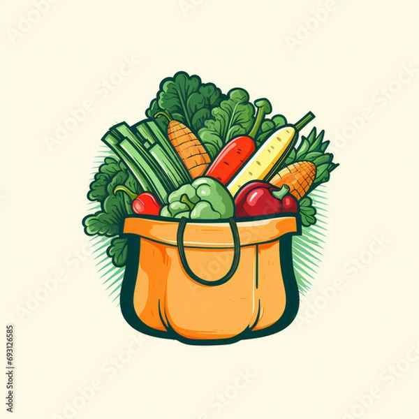 Obraz Simple vegetables in bag logo art Generative AI 