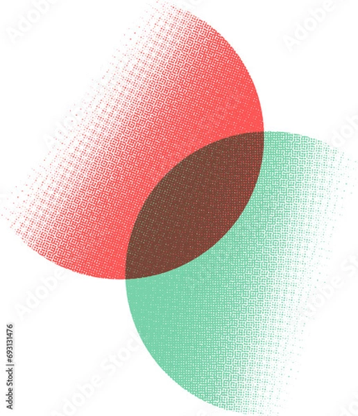 Obraz Vector halftone intersection effect circles red and green isolated on white background