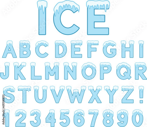 Fototapeta Frozen Icicle or Ice Alphabet Letter and Number Graphic Font