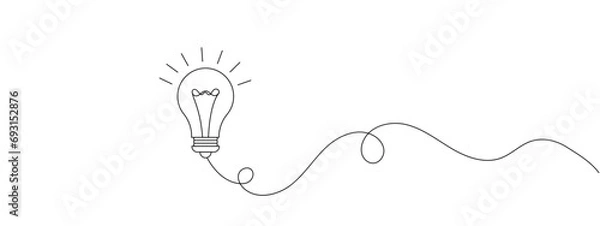 Obraz Continuous one line drawing of electric light bulb. Concept of idea emergence. Vector illustration.