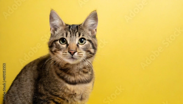 Obraz Cute cat on the yellow background.