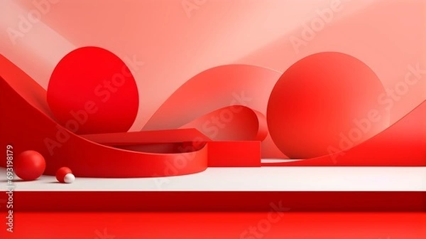 Obraz Abstract Red Geometric Shapes. Modern Product Presentation Background