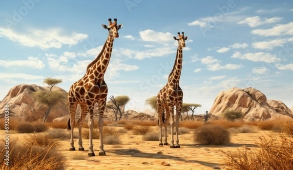 Obraz two giraffes in an arid wilderness