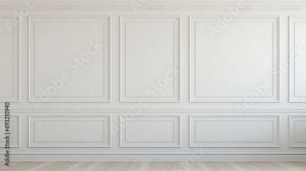 Fototapeta Close-up shot of a white classic wall, showcasing its smooth surface and providing a neutral base for decor elements.