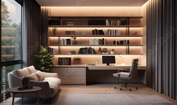 Obraz Modern luxurious minimalist style study room design, interior design example