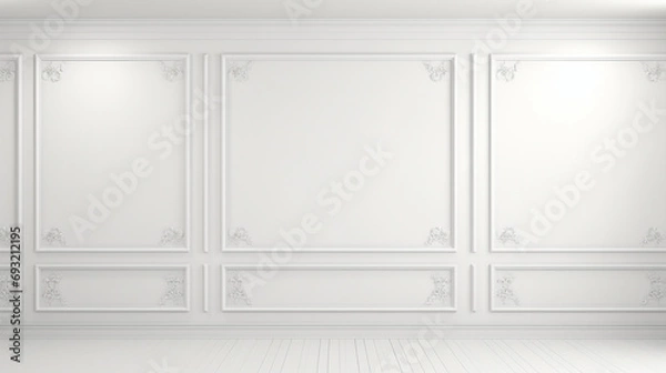 Fototapeta A seamless and stylish white classic wall background, captured in high definition, offering a blank canvas for various design possibilities.