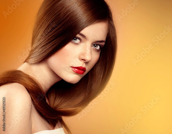 Fototapeta Young beautiful woman with perfect healthy hair