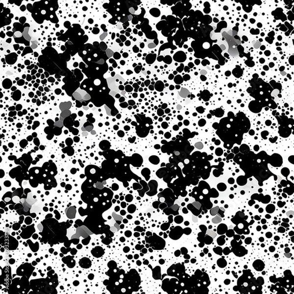Fototapeta Abstract drawing of blots, splashes, drops and circles with black and gray paint on a white background. Animal style spots.