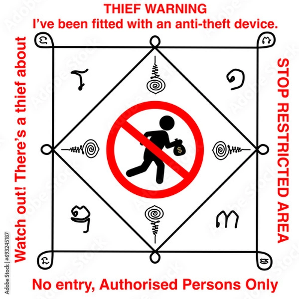 Obraz talisman english version strong power for defend burglar attached to a door or fence.