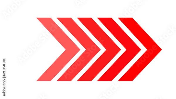 Obraz Red swipe forward or right pointing solid arrow icon. Right direction arrow. Red arrow forward