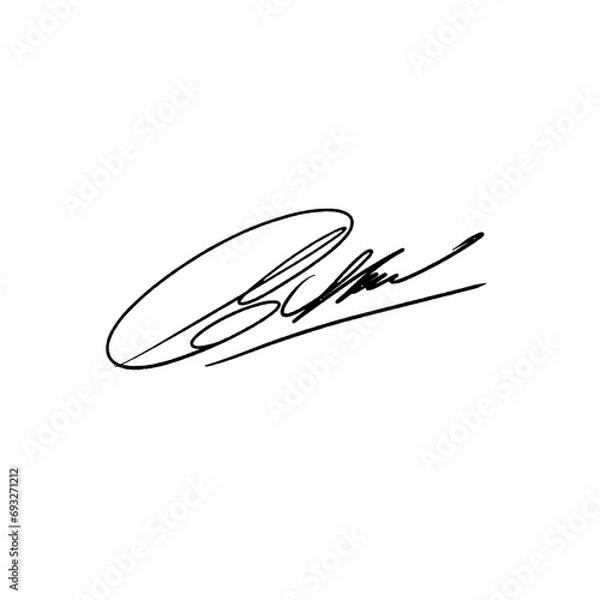 Fototapeta Abstract Signature initial letter C. Vector image with black writing and transparent background