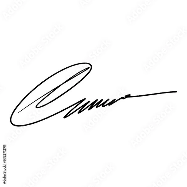 Fototapeta Abstract Signature initial letter C. Vector image with black writing and transparent background.