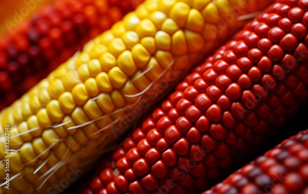 Obraz Colored corn cobs,created with Generative AI tecnology.