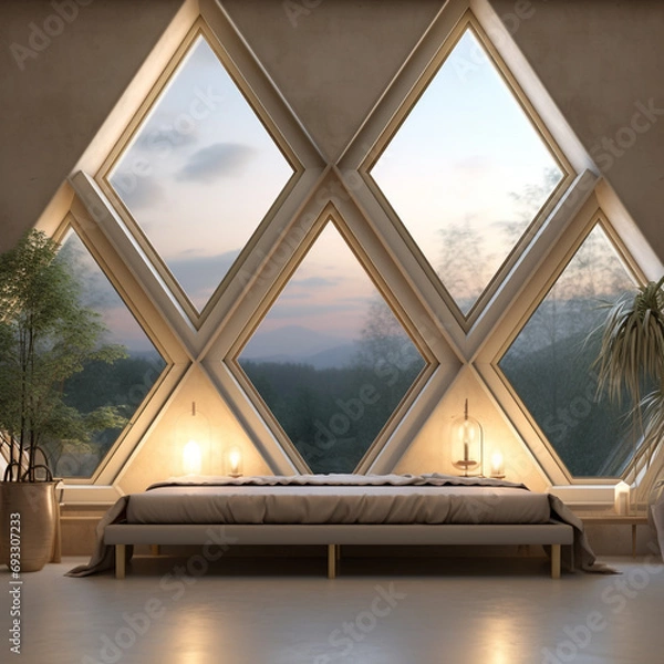 Obraz Window Design for Bedrooms. Minimalistic and Aesthetic Interior Design
