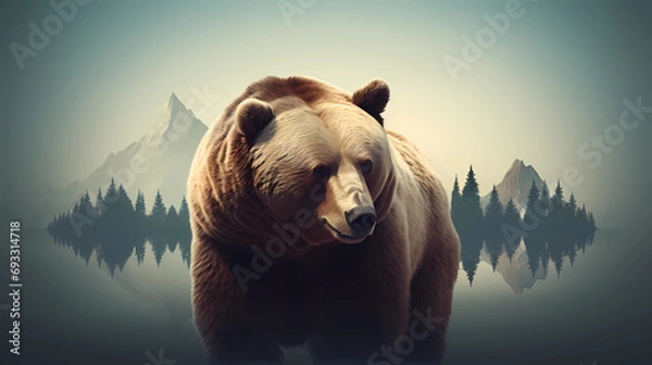 Obraz Bear in the forest. Vector Illustration