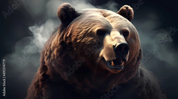 Obraz Brown bear portrait with smoke. Vector Illustration