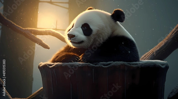 Obraz Panda in suset and sunrise. Vector Illustration