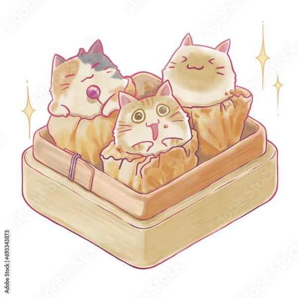 Fototapeta Luna New Year Lovely Cat With Dimsum