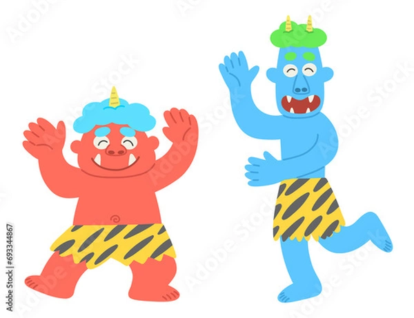 Obraz 楽しそうに踊っている赤鬼と青鬼